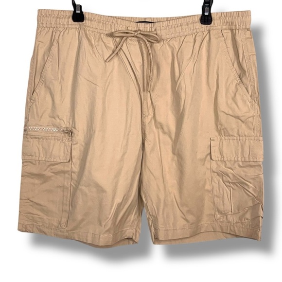 New XL Mens Khaki Beige Cargo Shorts Drawstring Outdoor Forever 21 Pockets - Picture 1 of 15